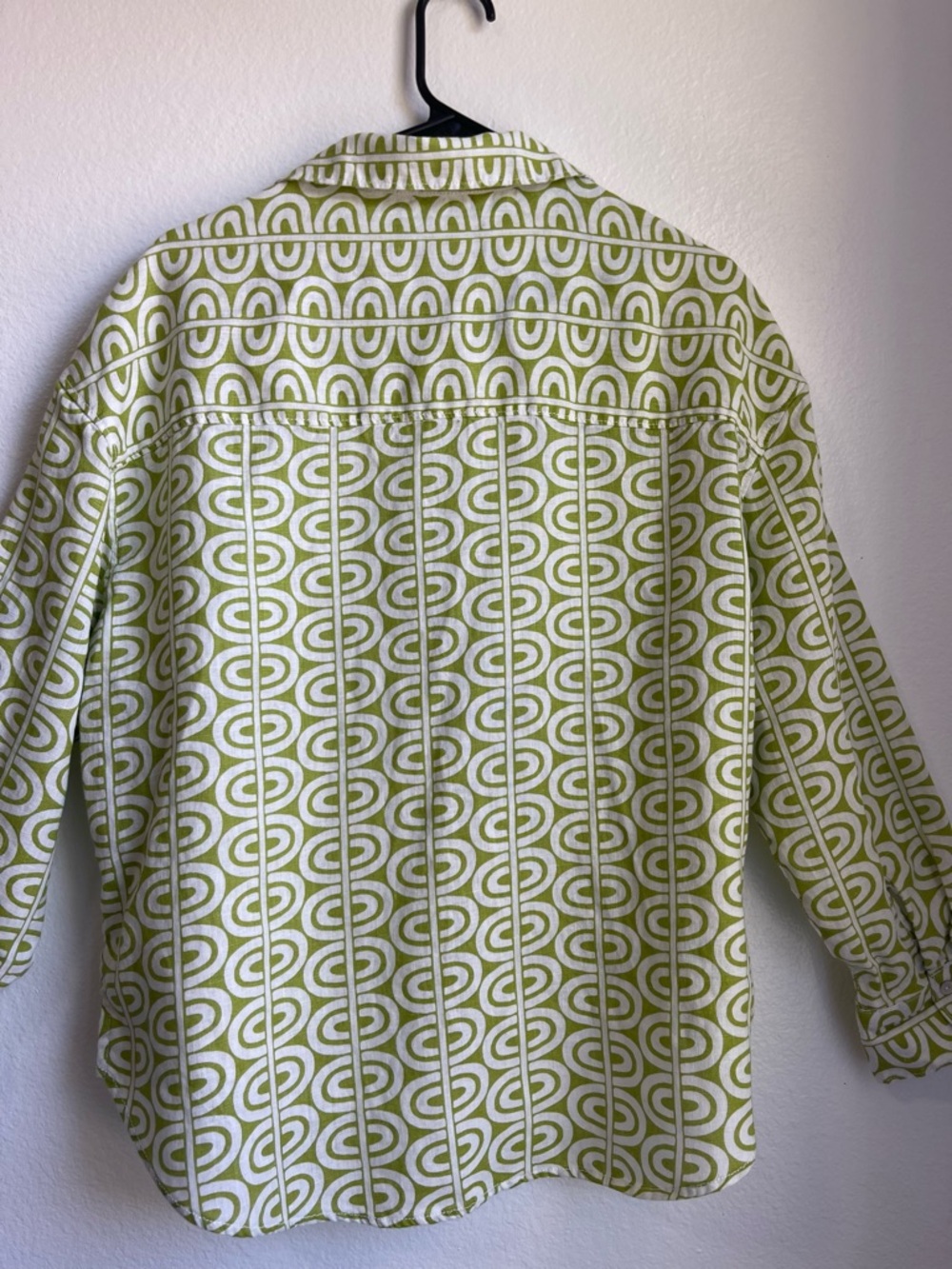 Tahari Lime Green Geometric Linen Button-Up Shirt Size M - Picture 11 of 12